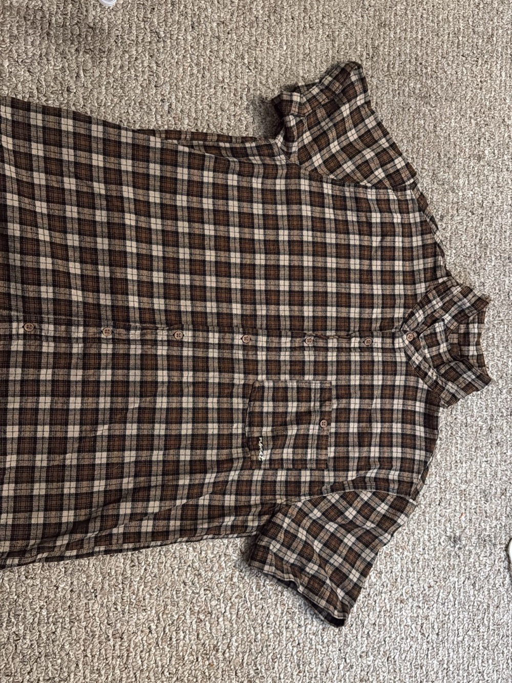 Monet Brown and Cream Plaid Short-Sleeve Button-Down Shirt